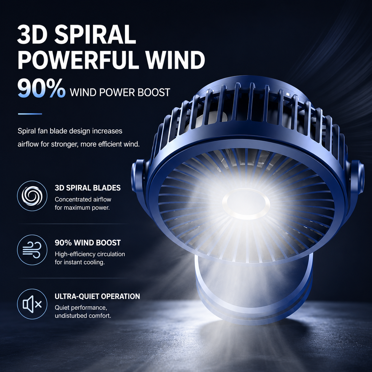 Rechargeable Clip-On Portable Desk Fan 4-Speed Quiet 10000mAh Battery