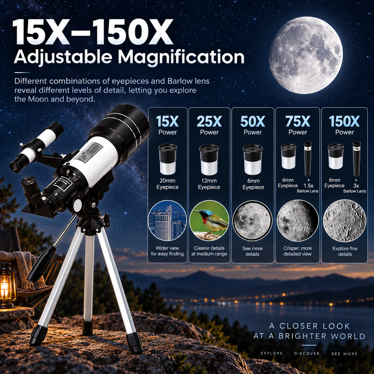 Astronomical Telescope 70mm Aperture 300mm with Tripod for Beginners