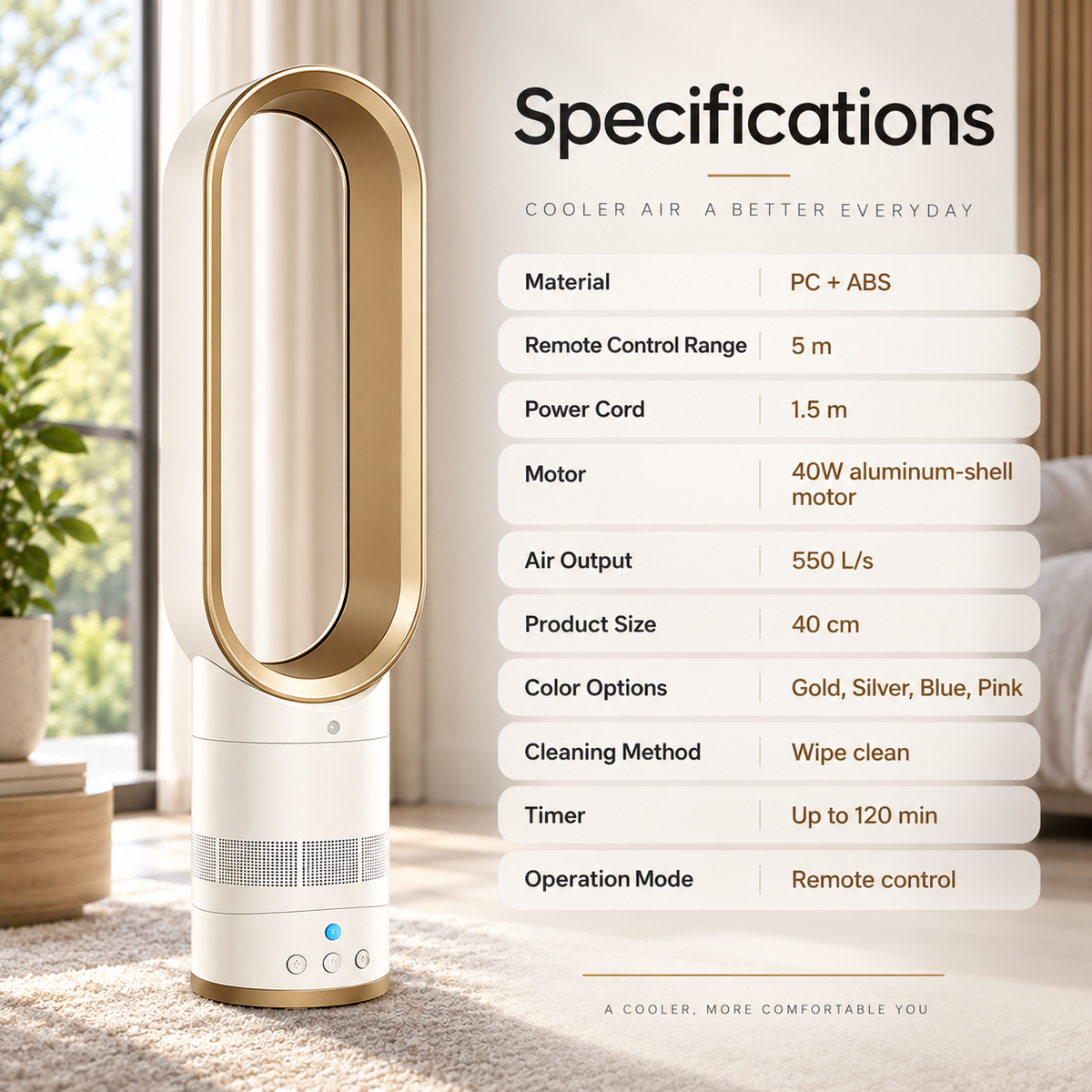 16 Inch Bladeless Fan with Remote Oscillating Tower Fan