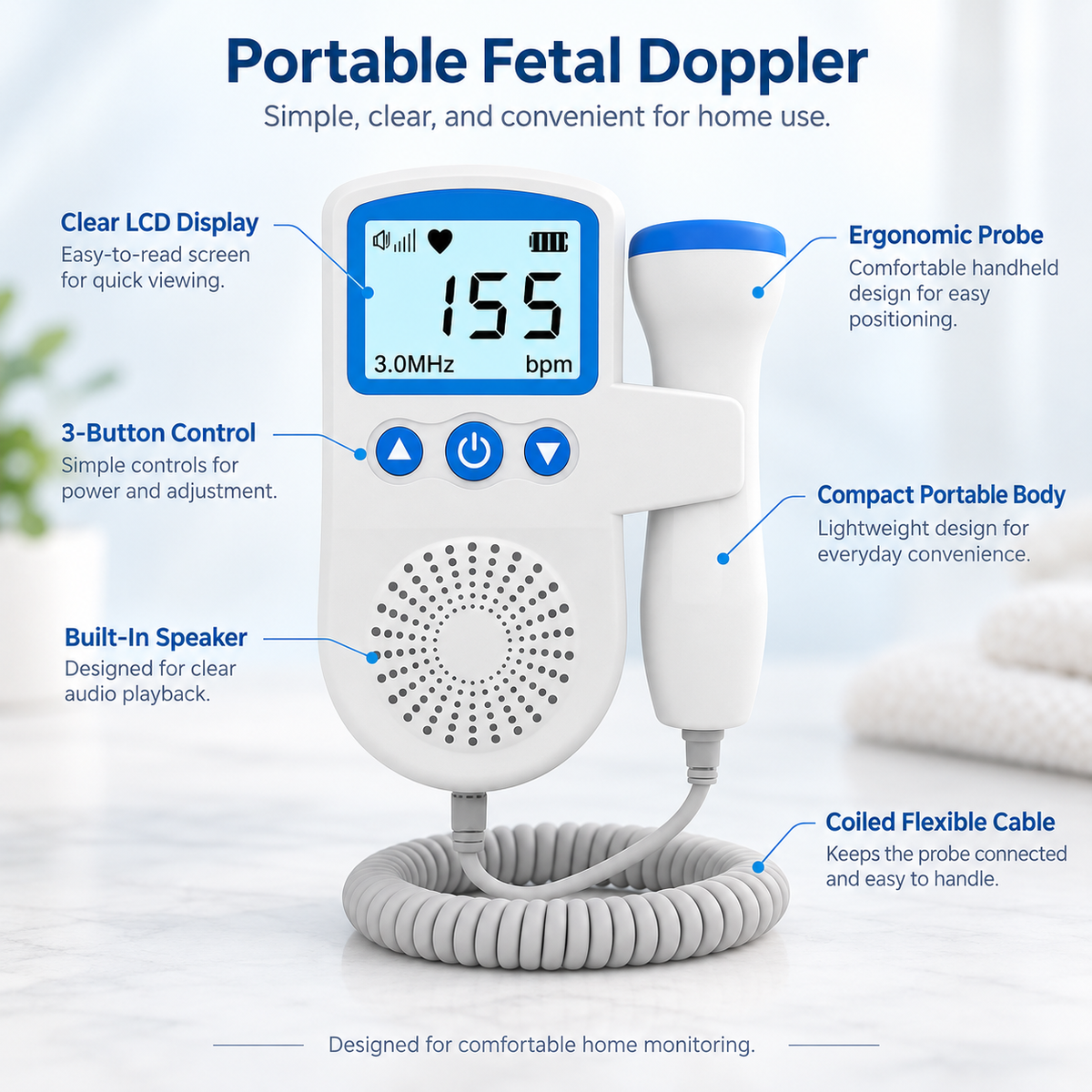Fetal Doppler Baby Heartbeat Monitor for Home Pregnancy