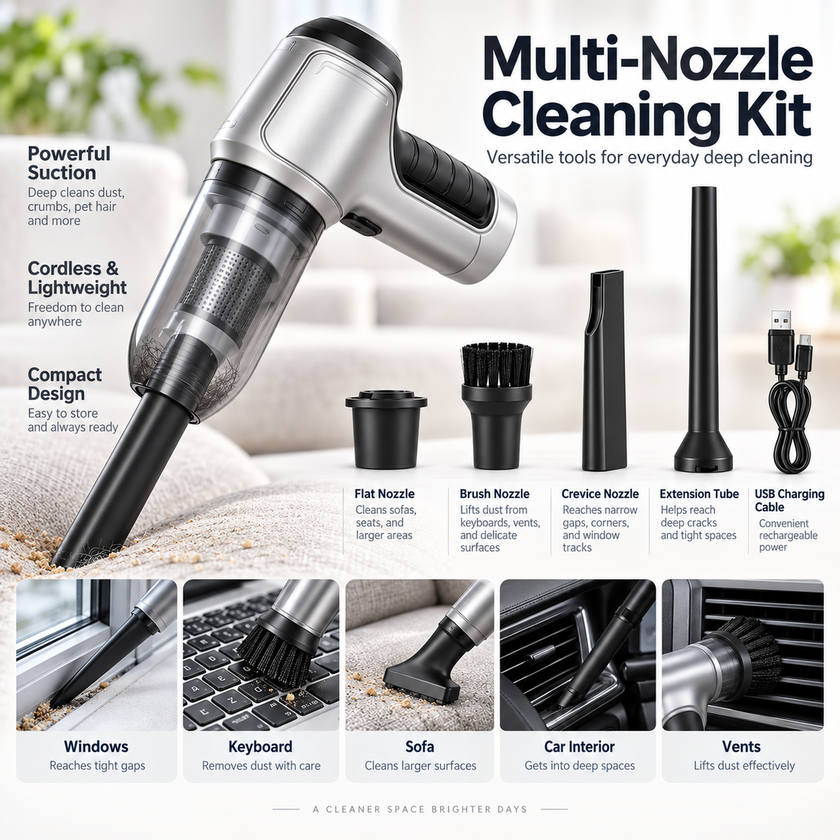 Cordless Handheld Vacuum Cleaner 15000Pa for Home and Car