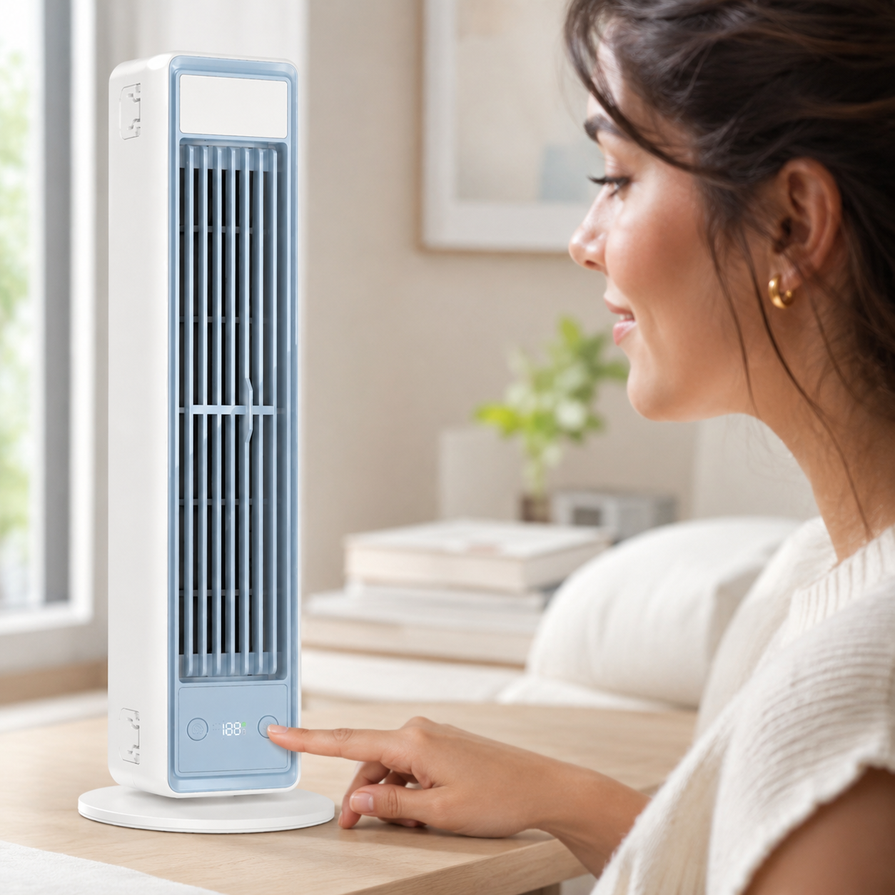 Rechargeable Bladeless Tower Fan, Portable Oscillating Desk Fan with Remote Control