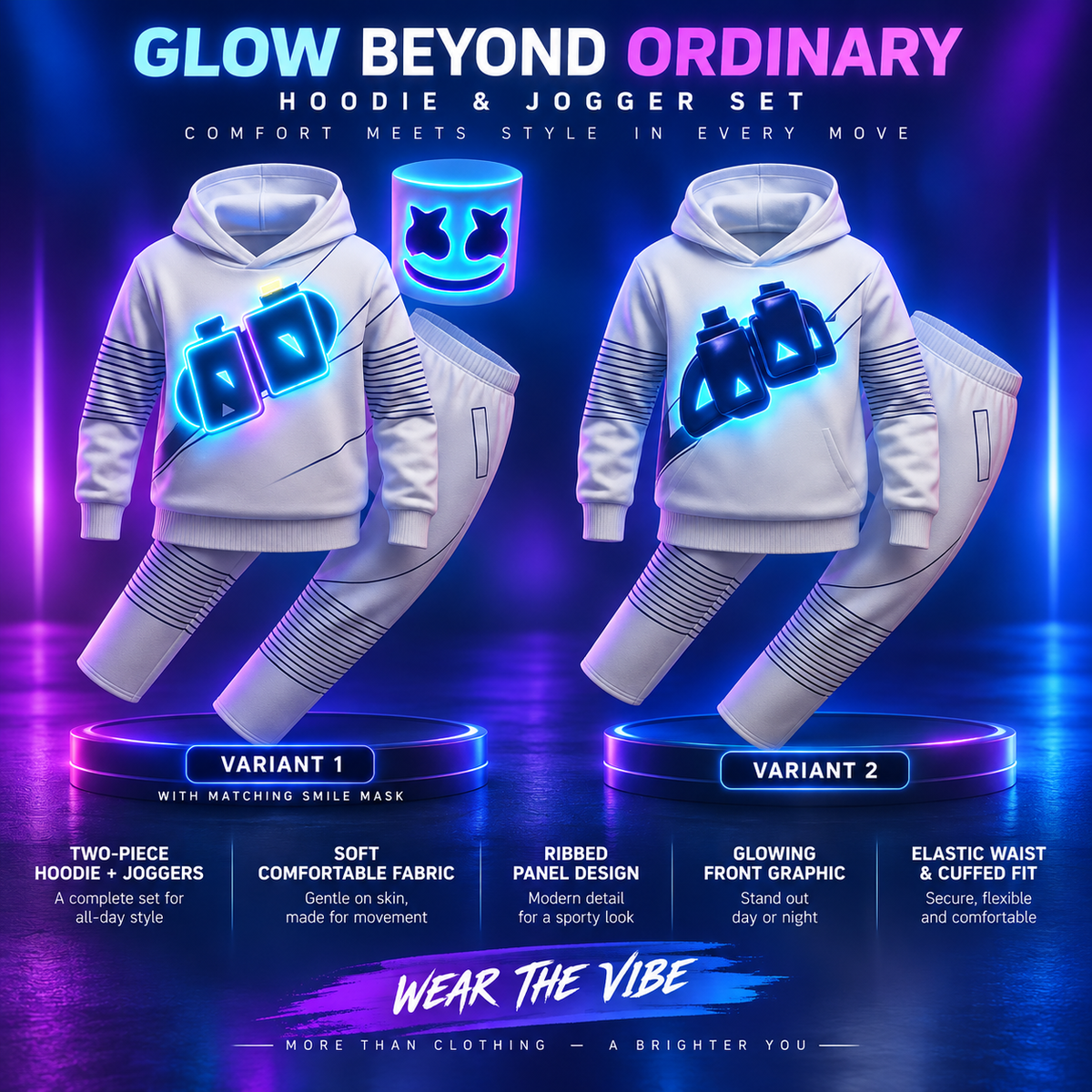 DJ Costume with LED Helmet Set Adult Light Up Outfit