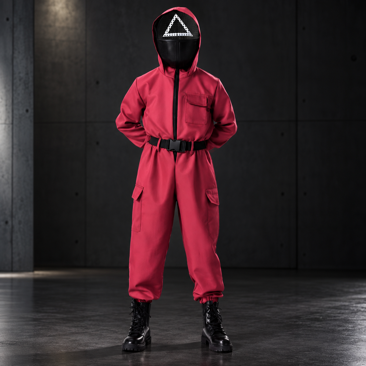 Game Guard Costume Red Jumpsuit with Mask Adult Halloween