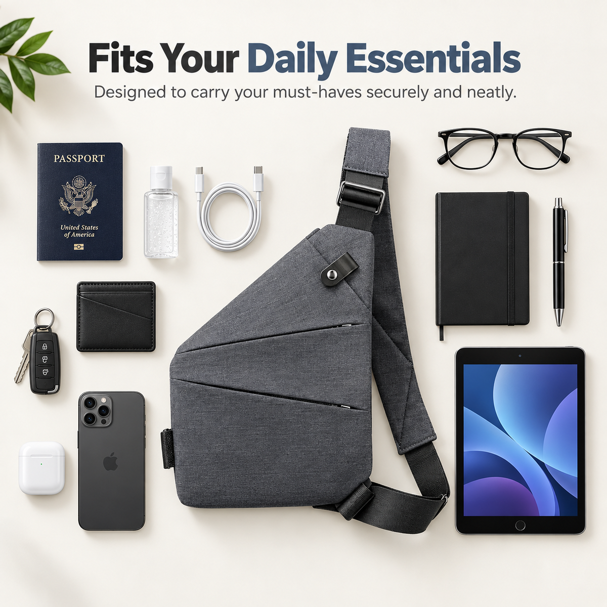 Anti Theft Crossbody Bag Slash Resistant Travel Sling Bag