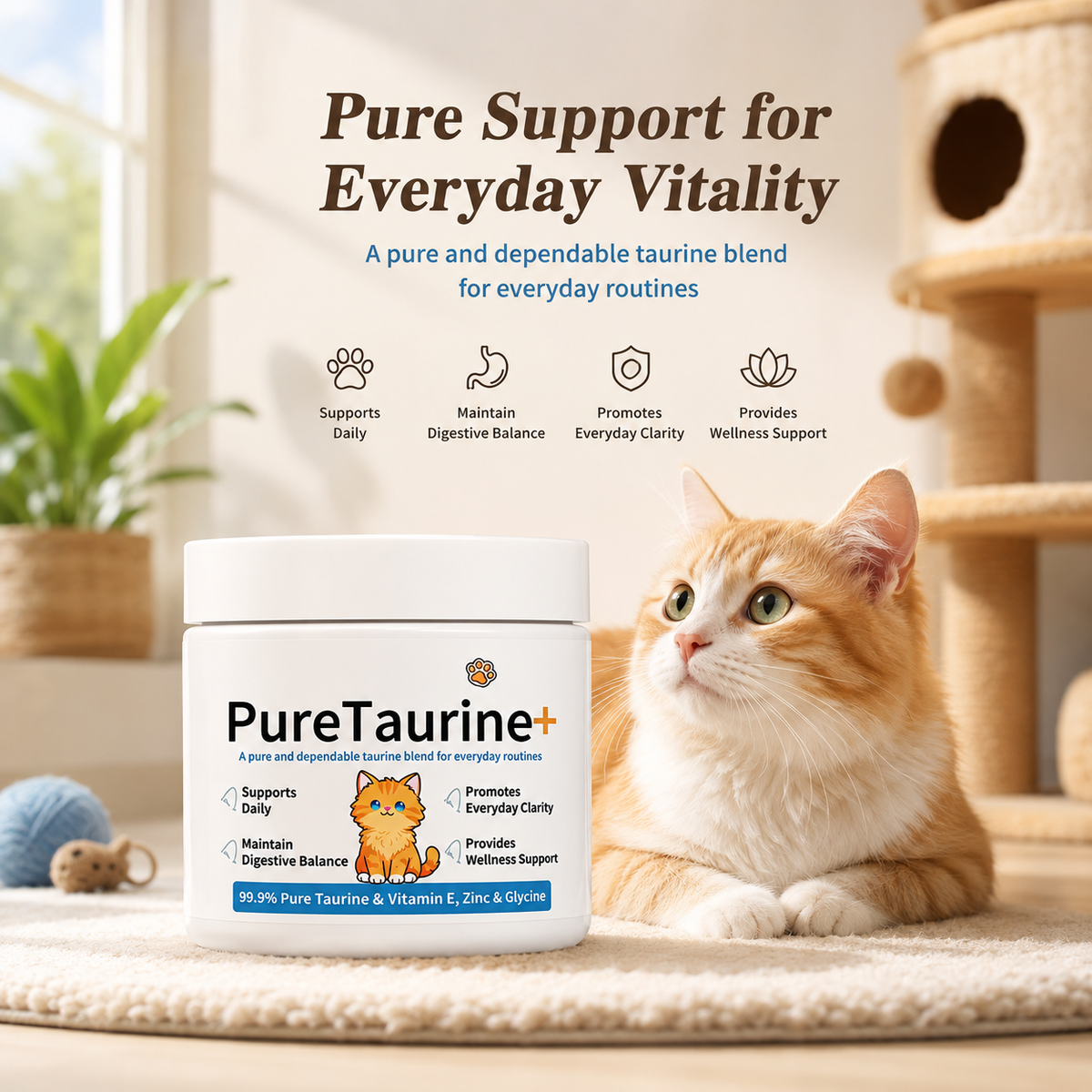 Taurine Powder for Cats with Vitamin E, Zinc & Glycine
