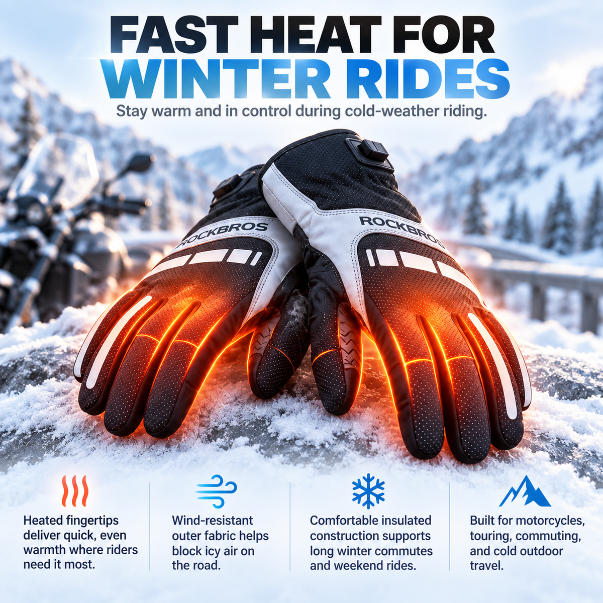 Heated Motorcycle Gloves Waterproof Winter Touchscreen Knuckle Guard