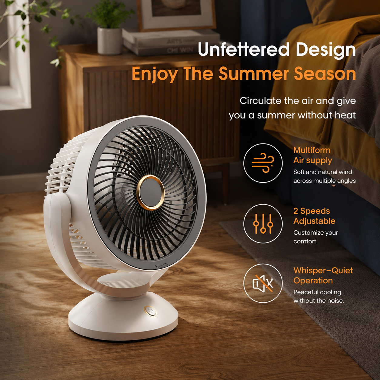 Rechargeable Portable USB Desk Fan with Night Light Quiet Cooling Fan
