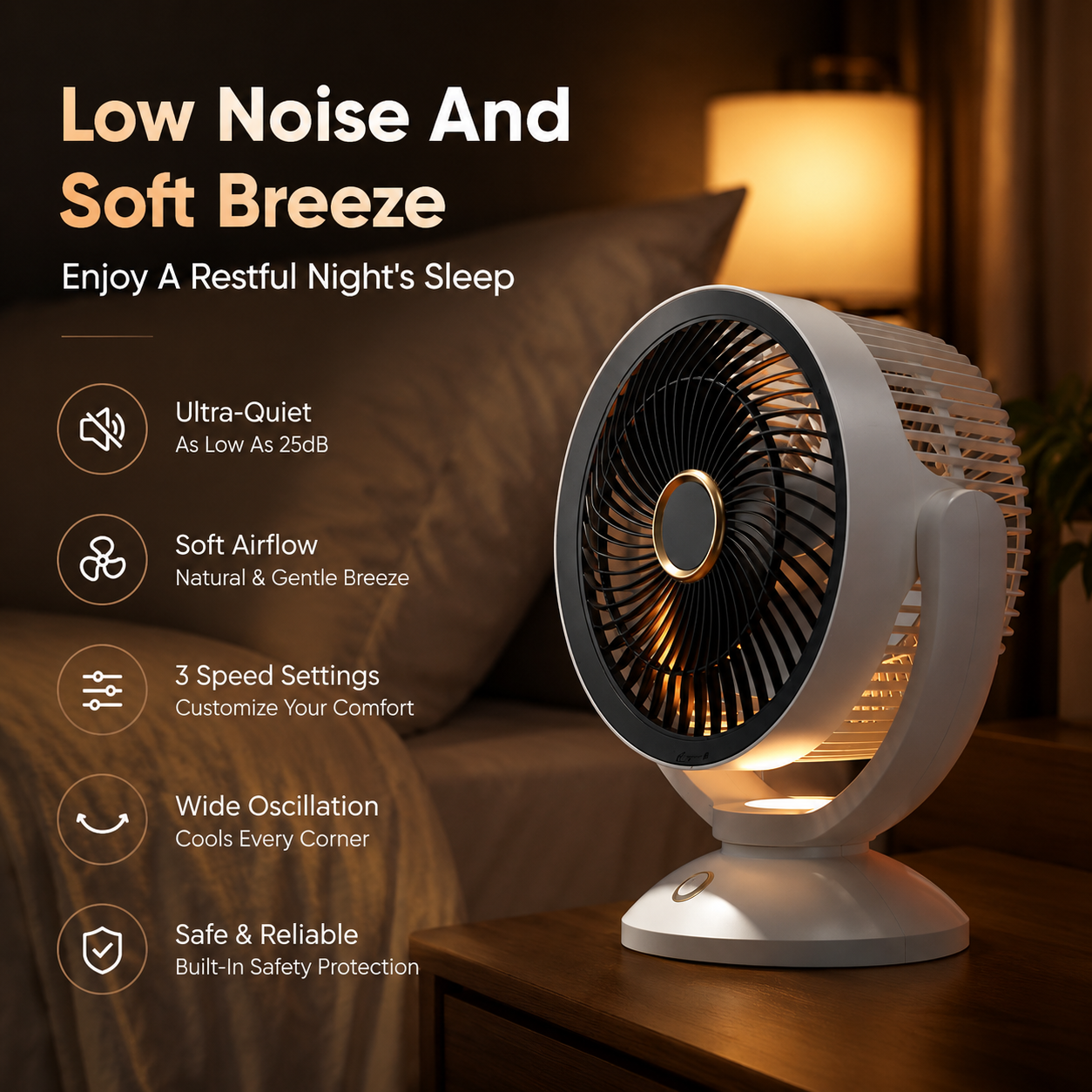 Rechargeable Portable USB Desk Fan with Night Light Quiet Cooling Fan