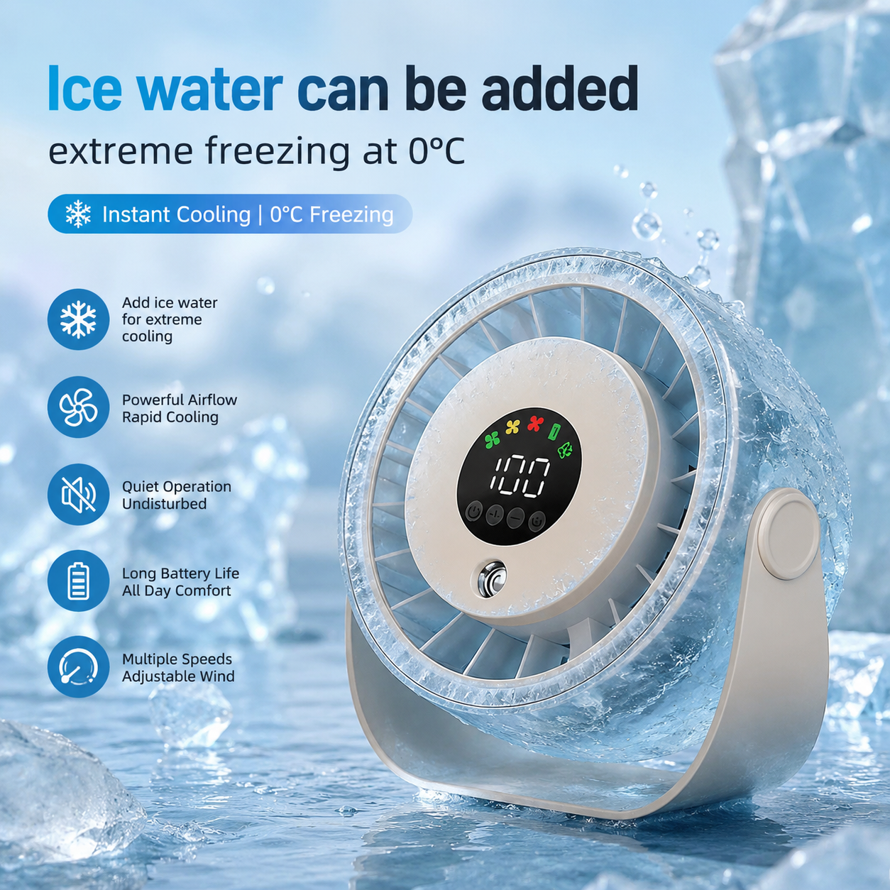 Portable Misting Fan Digital Display Quiet Cooling Humidifier Wall Mount