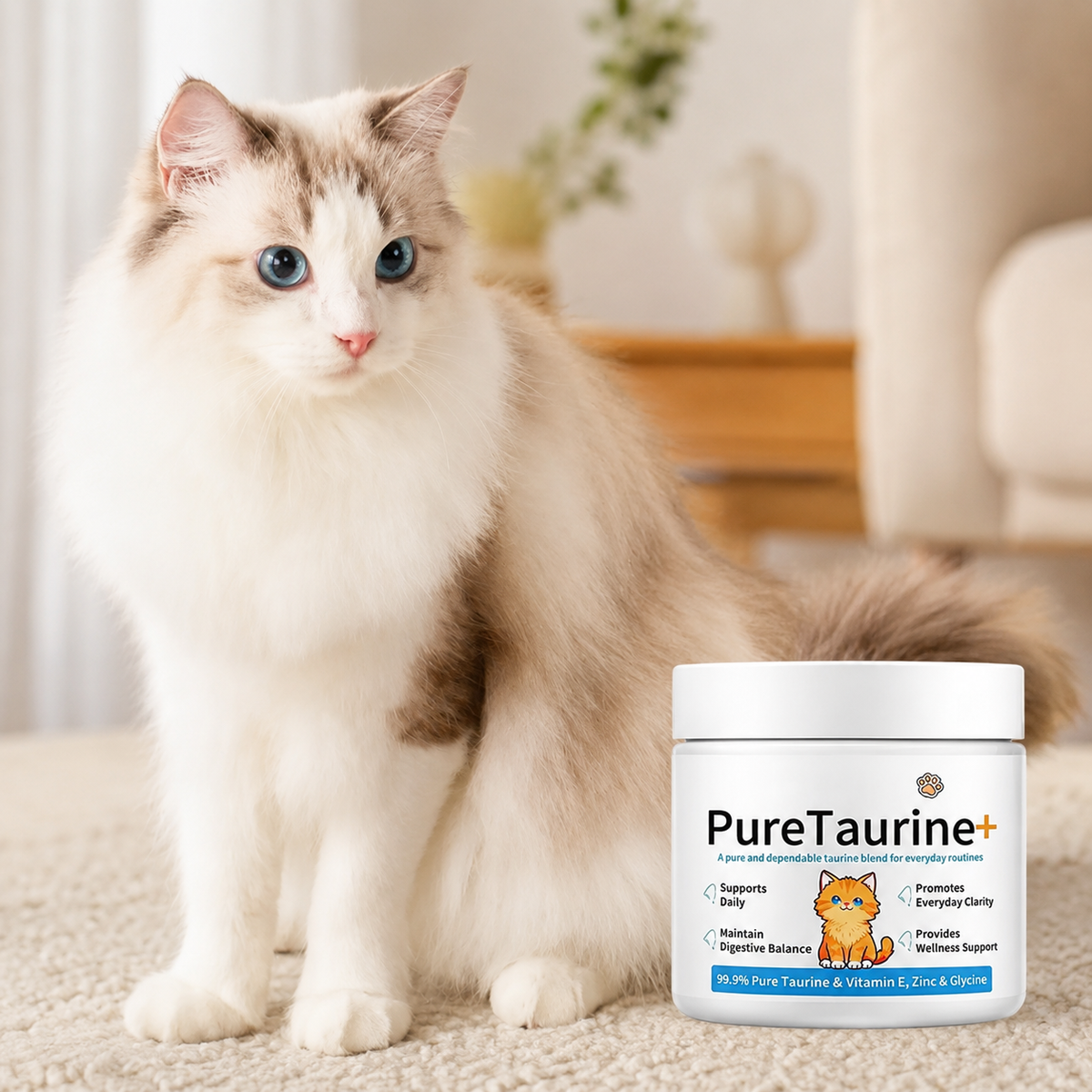 Taurine Powder for Cats with Vitamin E, Zinc & Glycine