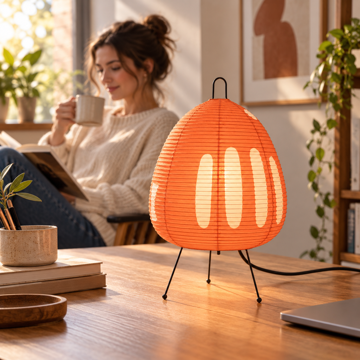Rice Paper Table Lamp Retro Japanese Design Bedside Light