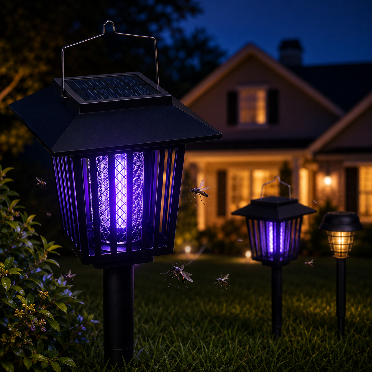 Solar Powered Outdoor Mosquito Killer Bug Zapper LED Light