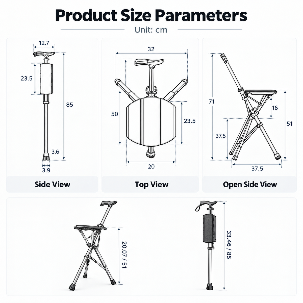Walking Stick with Seat Folding Cane Chair Portable Mobility