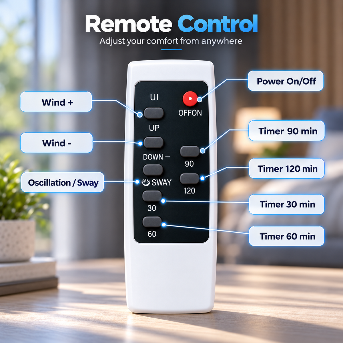 16 Inch Bladeless Fan with Remote Oscillating Tower Fan