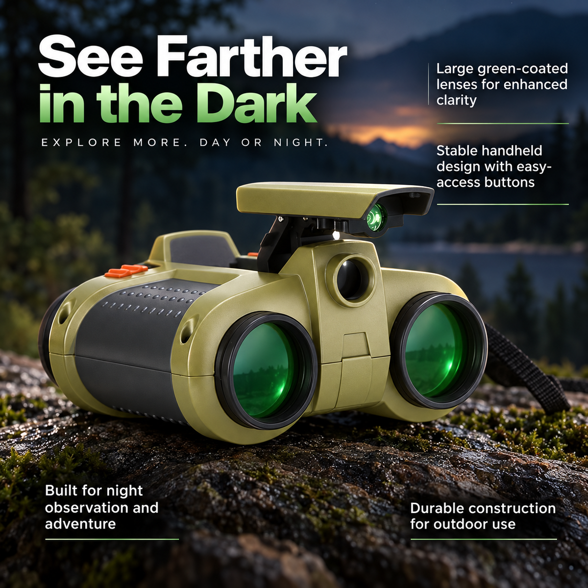 Kids Binoculars Night Vision Rugged Adventure Toy