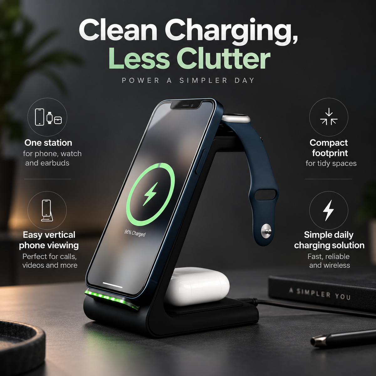 3 in 1 Wireless Charging Station Fast Charger for Phone Watch
