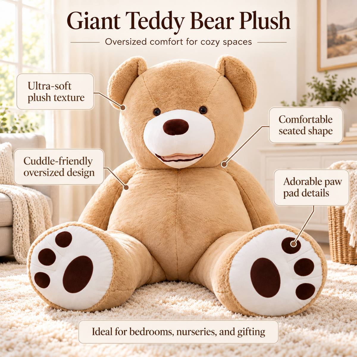 Big Giant Teddy Bear Soft Giant Plush Bear Cover Gift