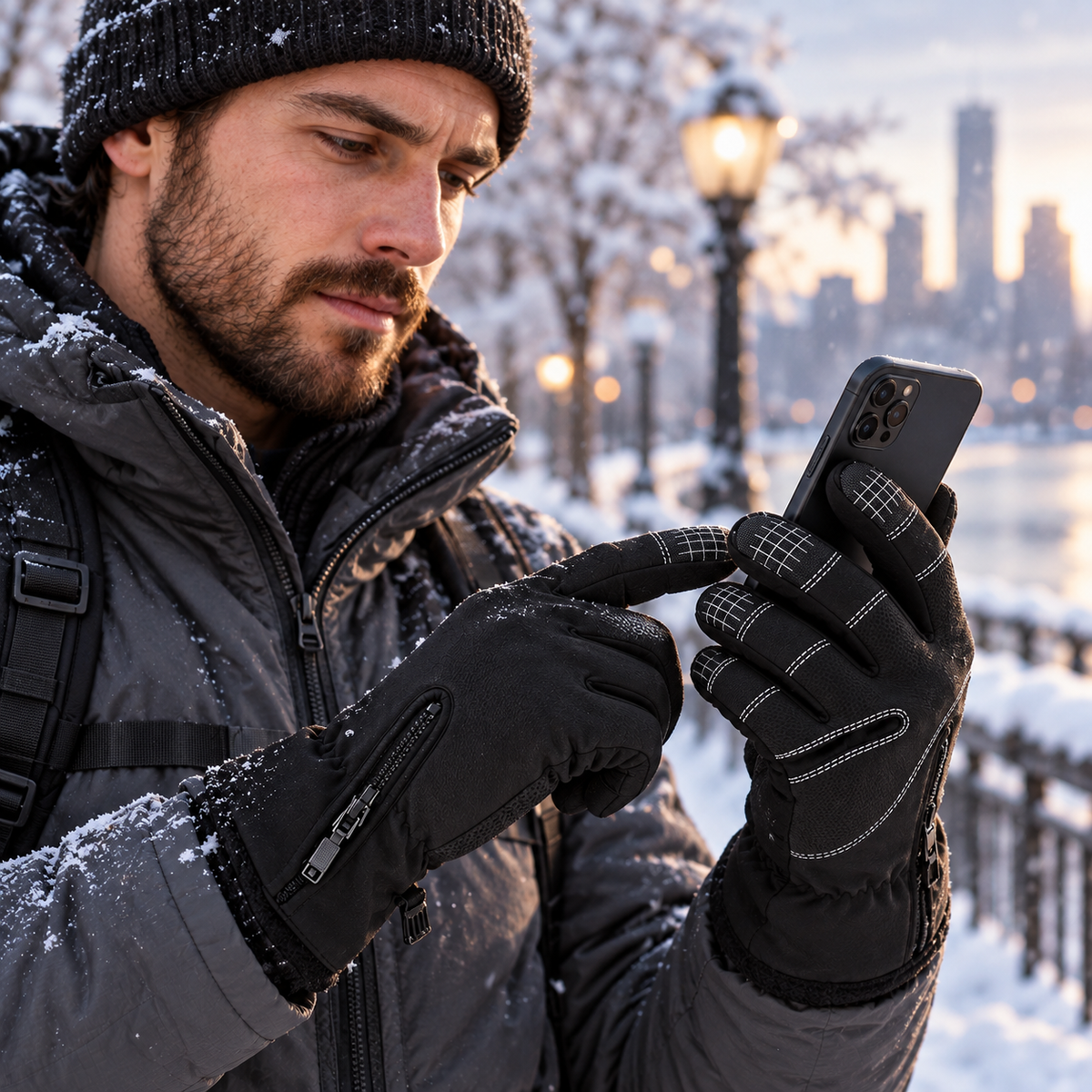 Heated Gloves for Men Waterproof Thermal Winter Touchscreen