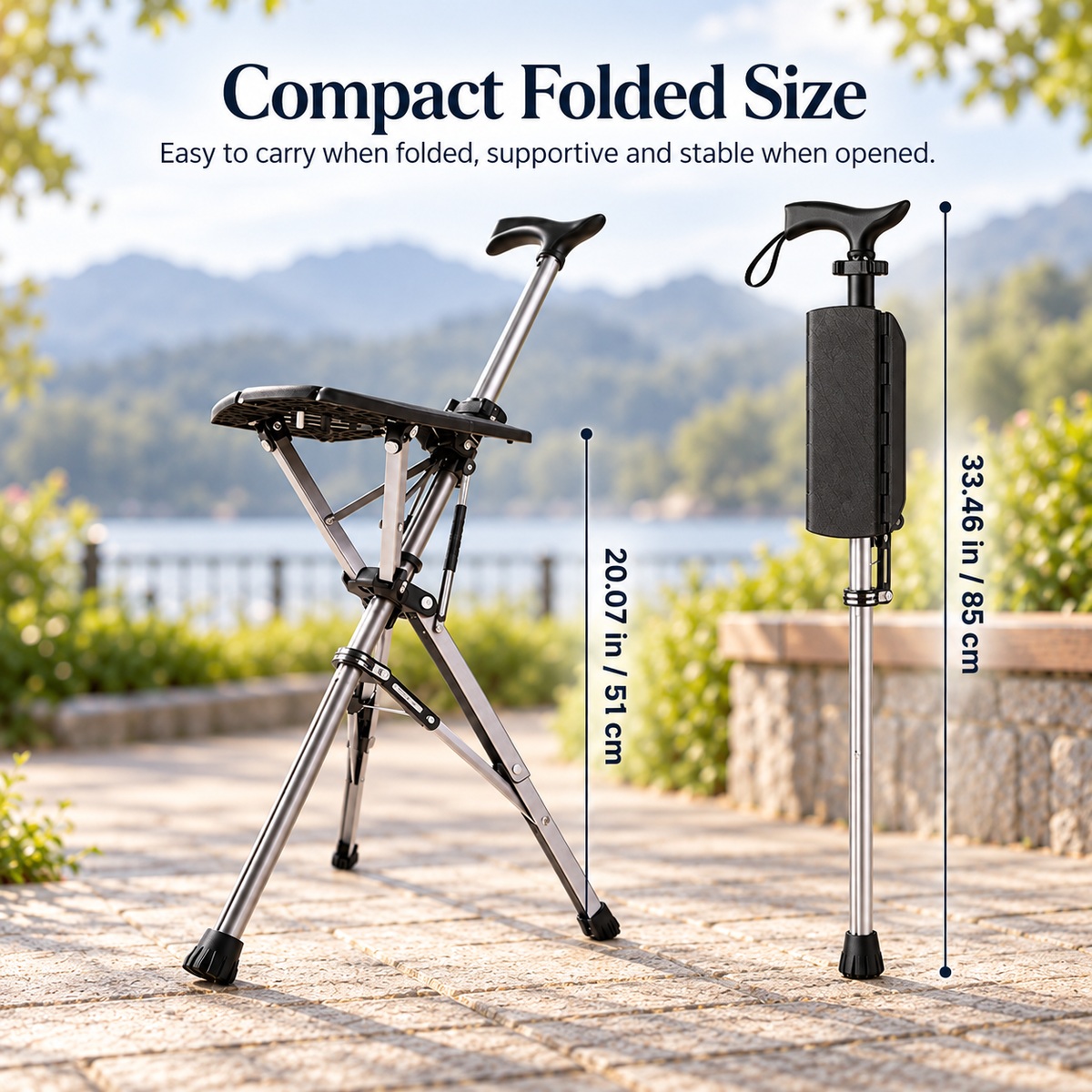 Walking Stick with Seat Folding Cane Chair Portable Mobility