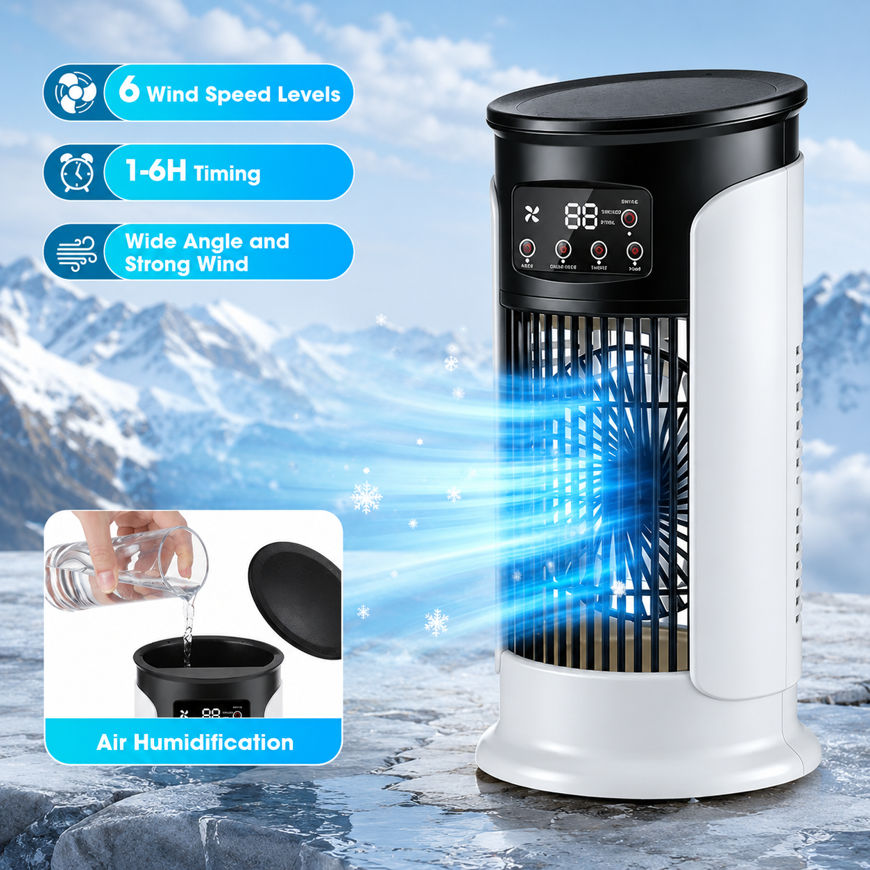 Portable 3-in-1 Air Conditioner Fan Air Cooler Humidifier with Night Light