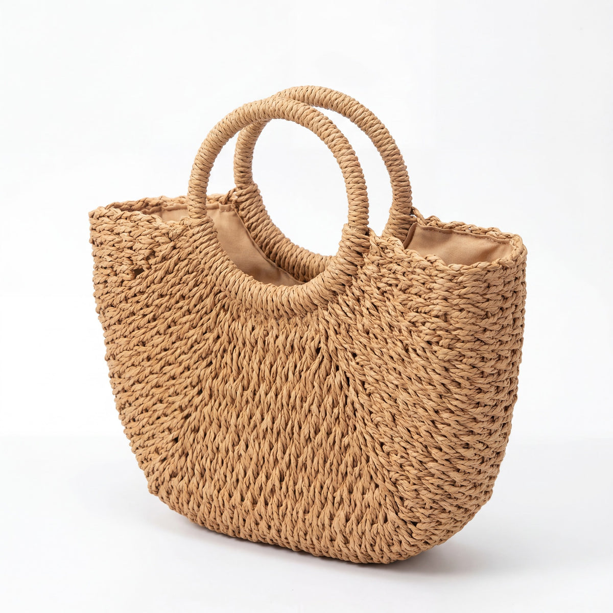 Handmade Half-Moon Woven Straw Tote Bag