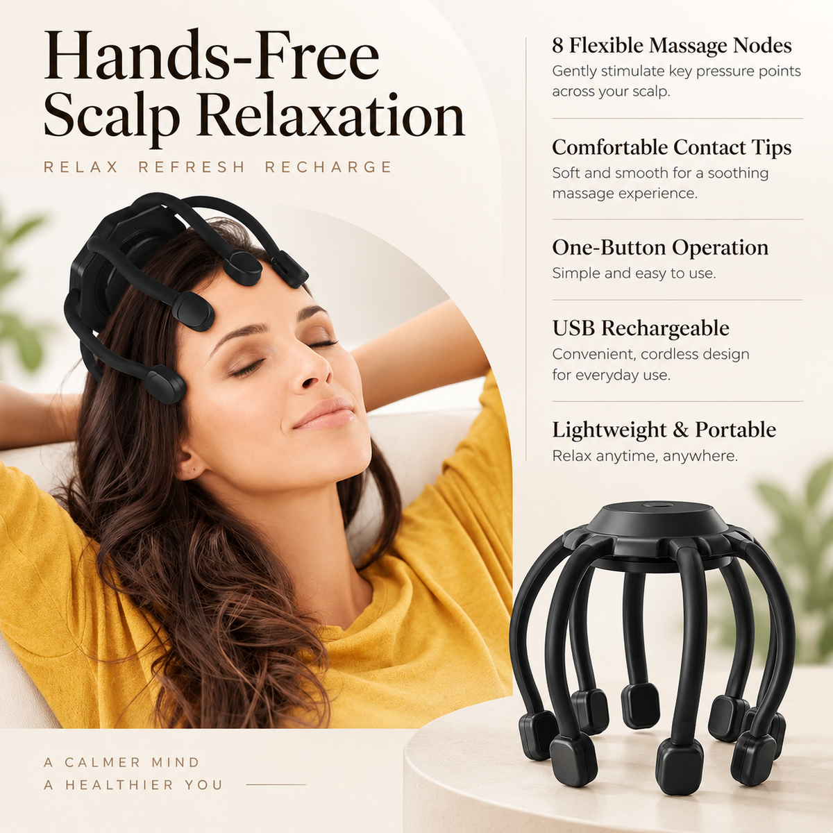 Electric Head Massager Scalp Vibration Massage with Bluetooth