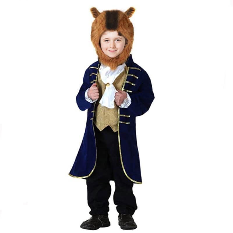 Boys Beauty and Beast Costume Velvet Jacket with Faux Fur Hood Halloween