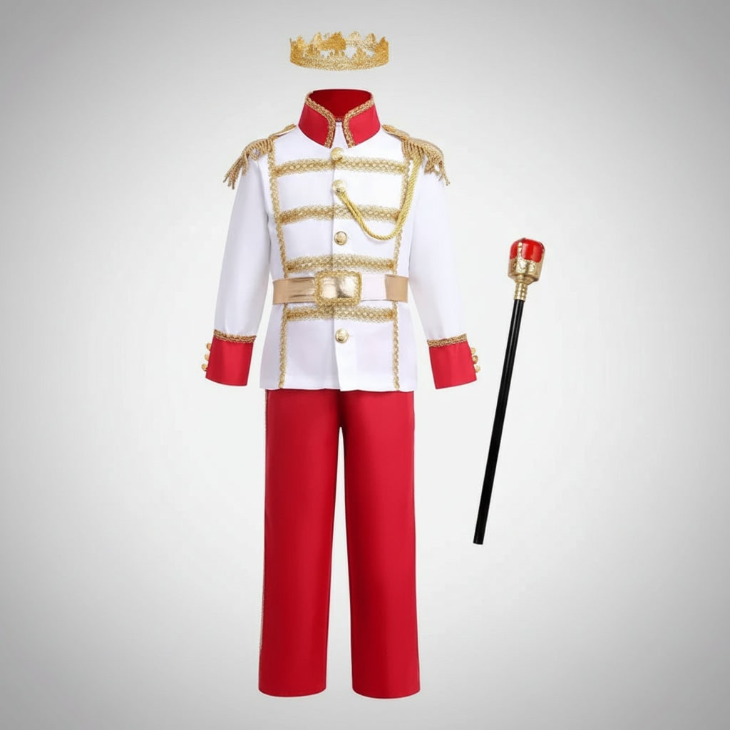 Boys Prince Costume with Crown and Scepter Royal Dress Up Halloween Party
