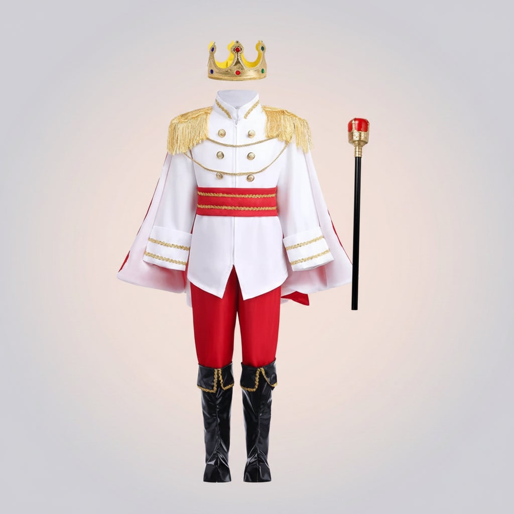 Boys Prince Costume with Crown and Scepter Royal Dress Up Halloween Party