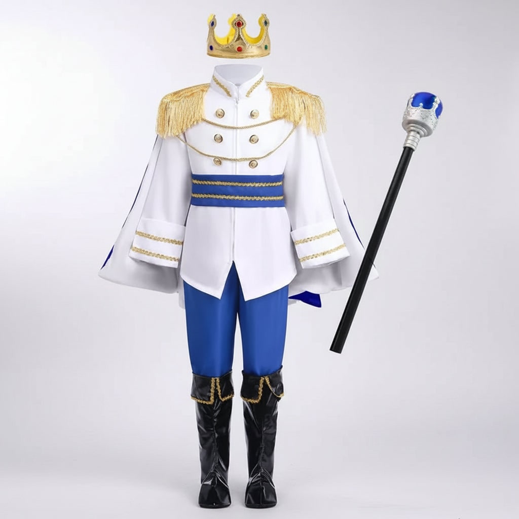 Boys Prince Costume with Crown and Scepter Royal Dress Up Halloween Party