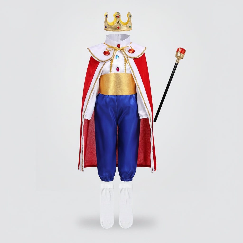 Boys Prince Costume with Crown and Scepter Royal Dress Up Halloween Party