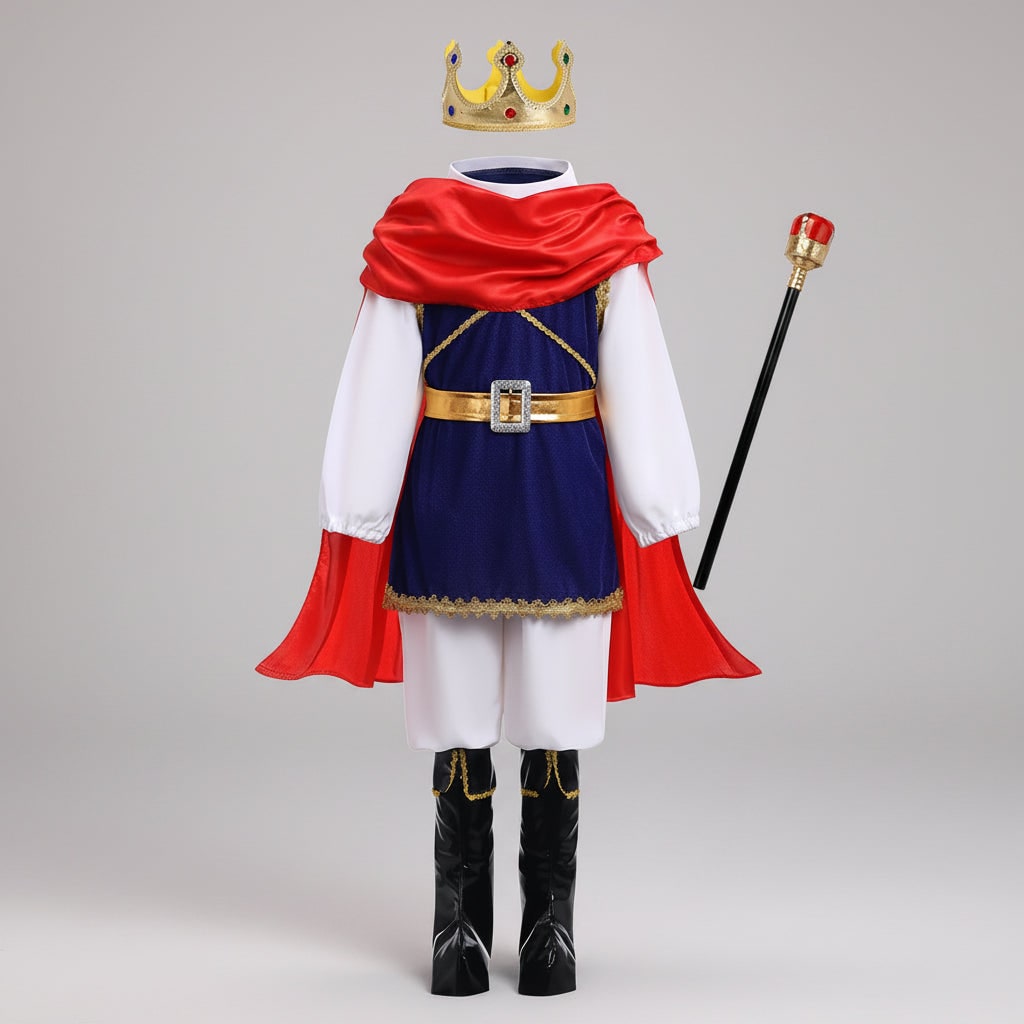 Boys Prince Costume with Crown and Scepter Royal Dress Up Halloween Party