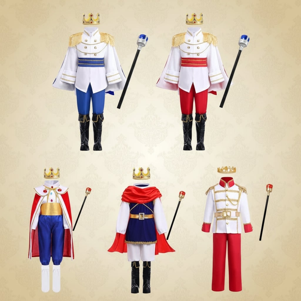 Boys Prince Costume with Crown and Scepter Royal Dress Up Halloween Party