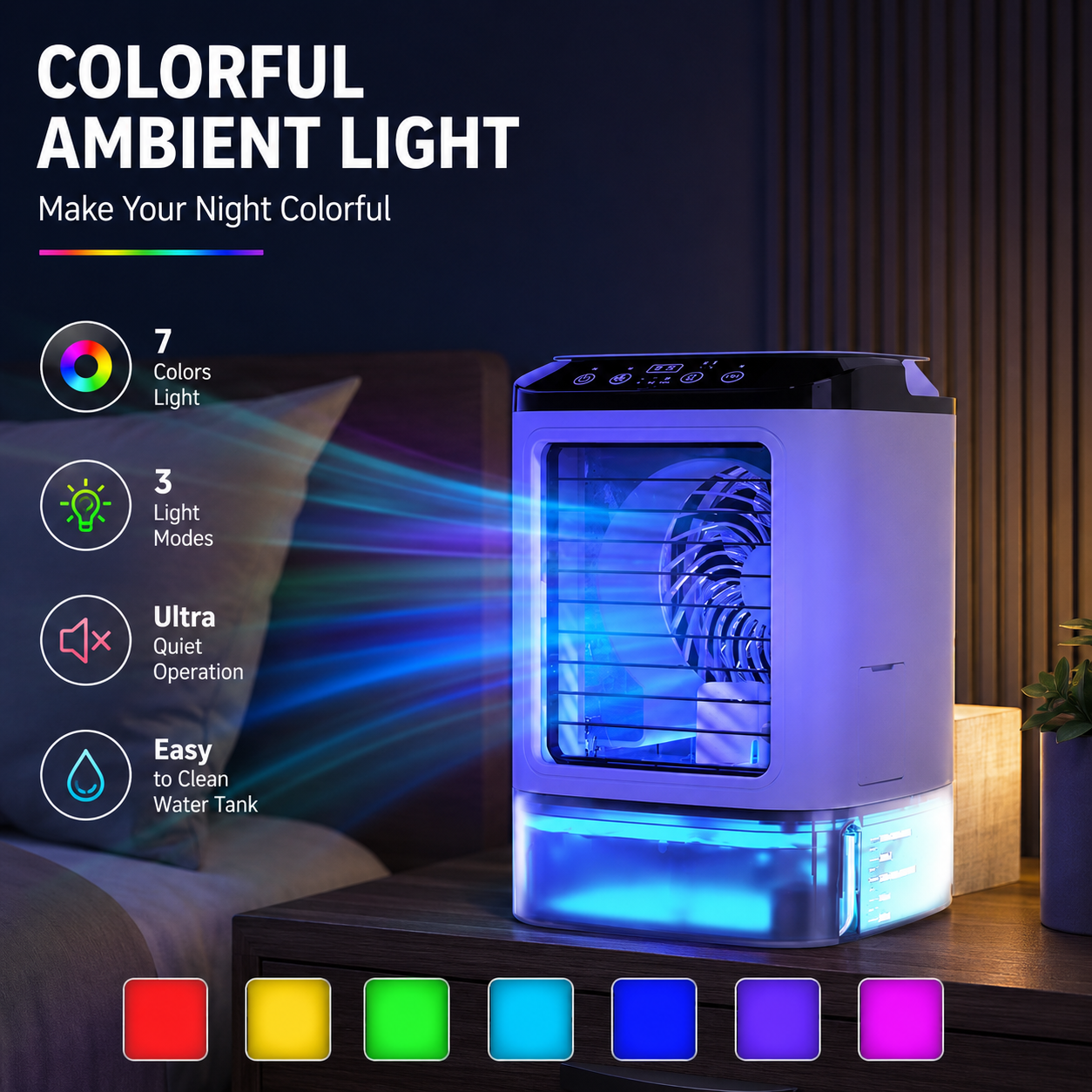 Portable Mini Air Conditioner with 900ML Water Tank 3-Speed Humidifier