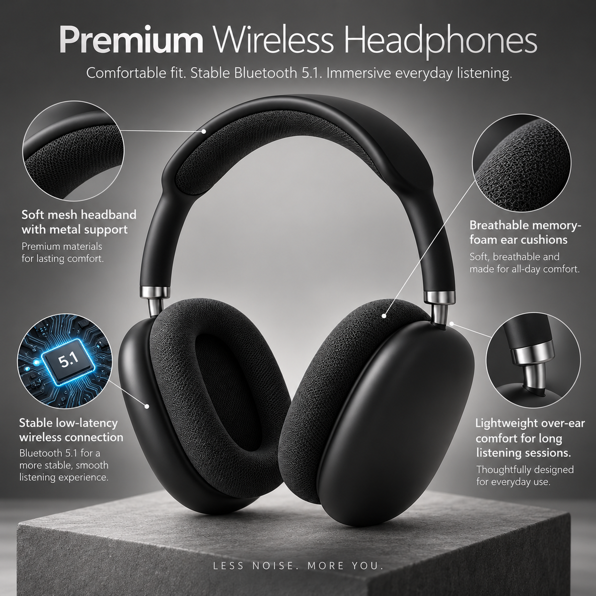 Wireless Bluetooth Headphones ANC HiFi Stereo Over-Ear