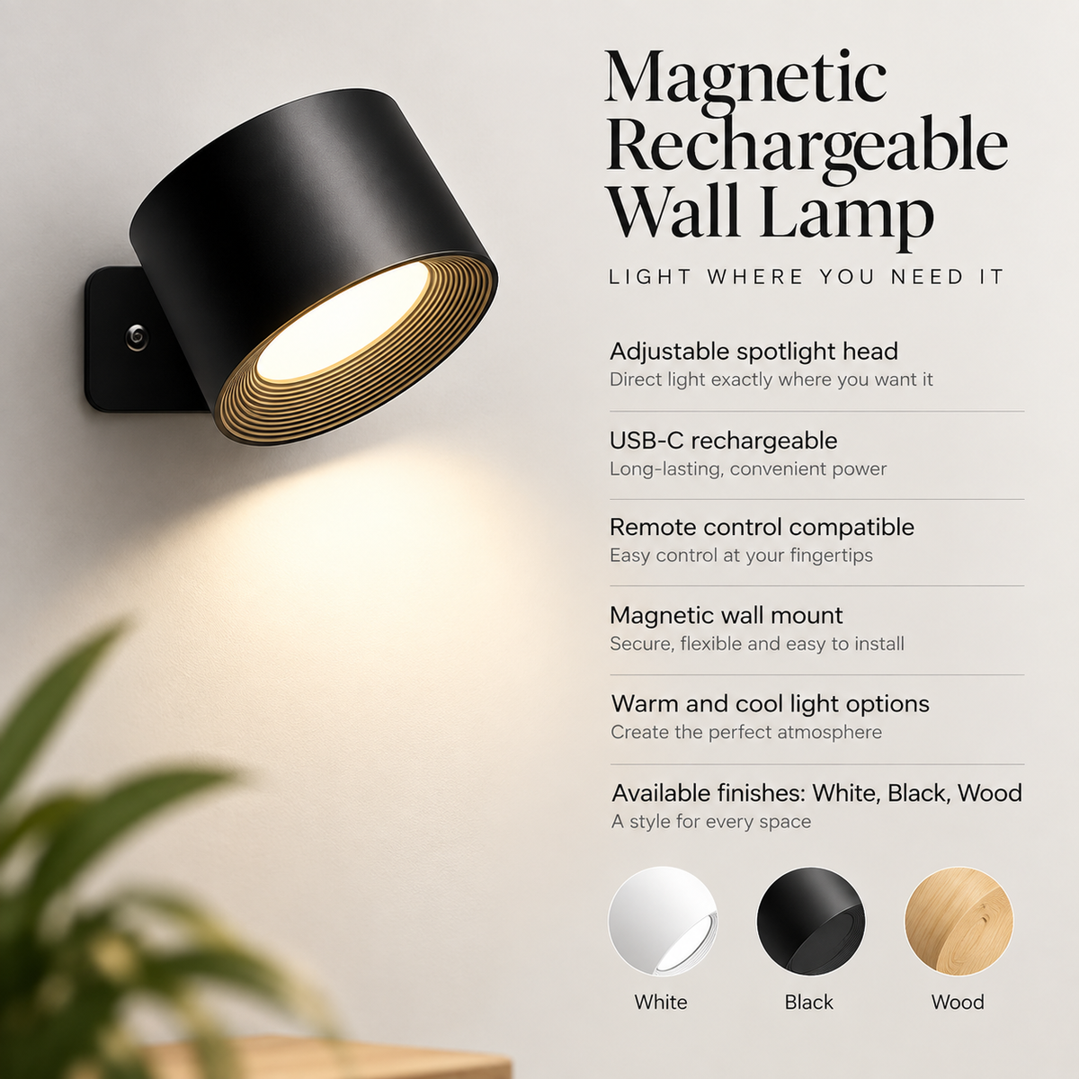 Wireless LED Wall Light Battery Stick-On Night Lamp