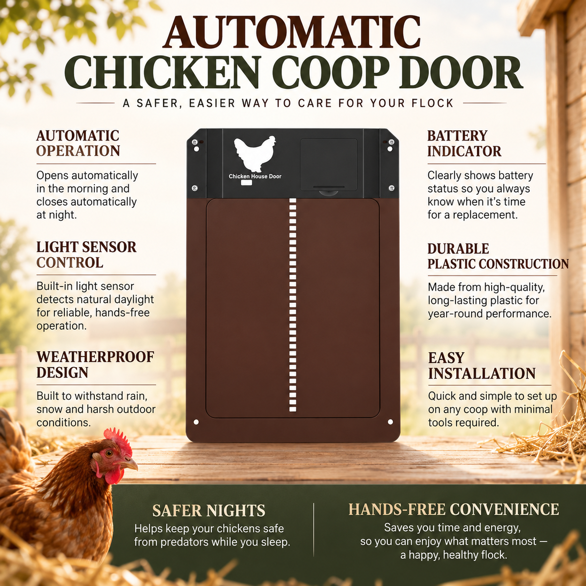 Automatic Chicken Coop Door Opener Light Sensor Waterproof