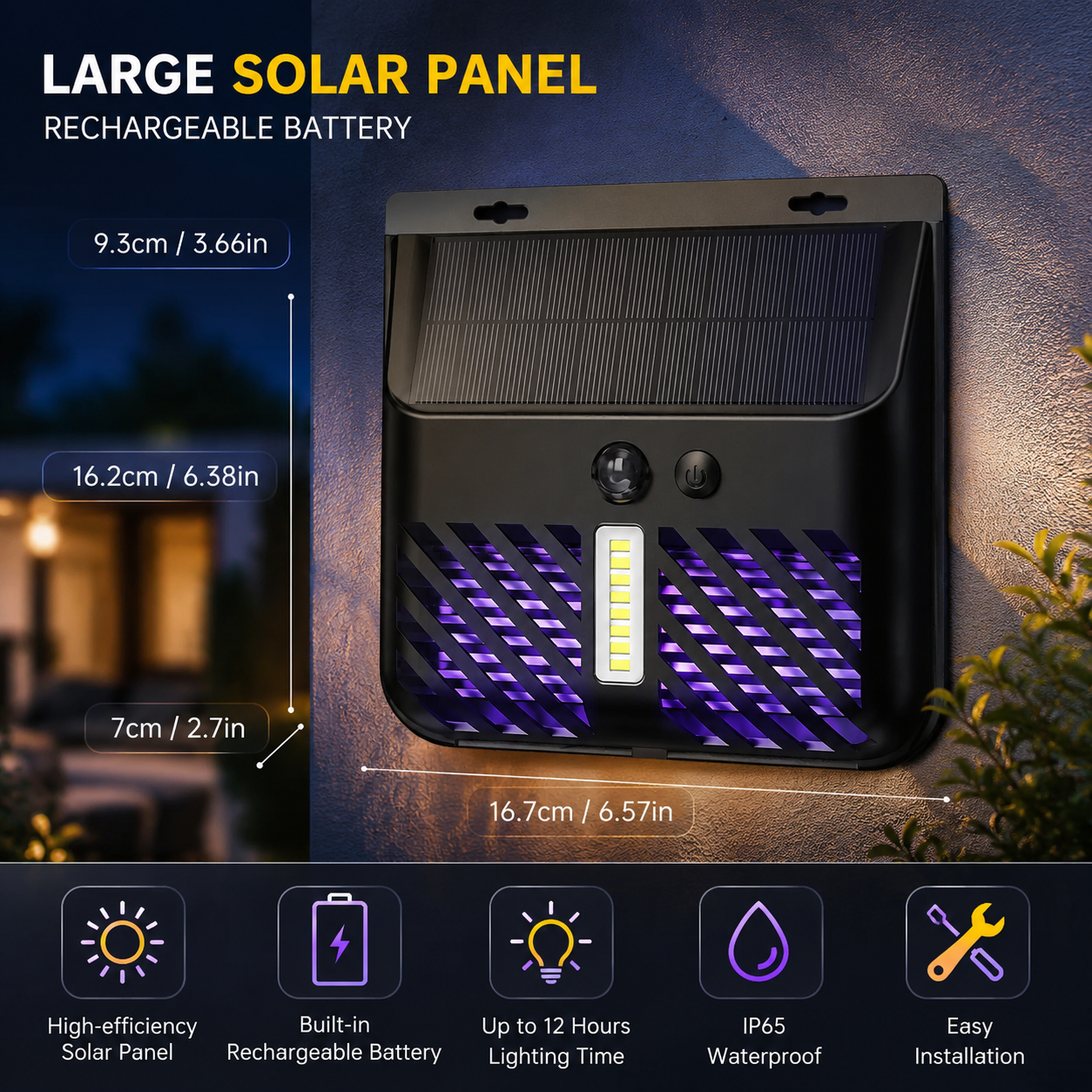 Solar LED Bug Zapper Mosquito Fly Trap Outdoor Insect Killer