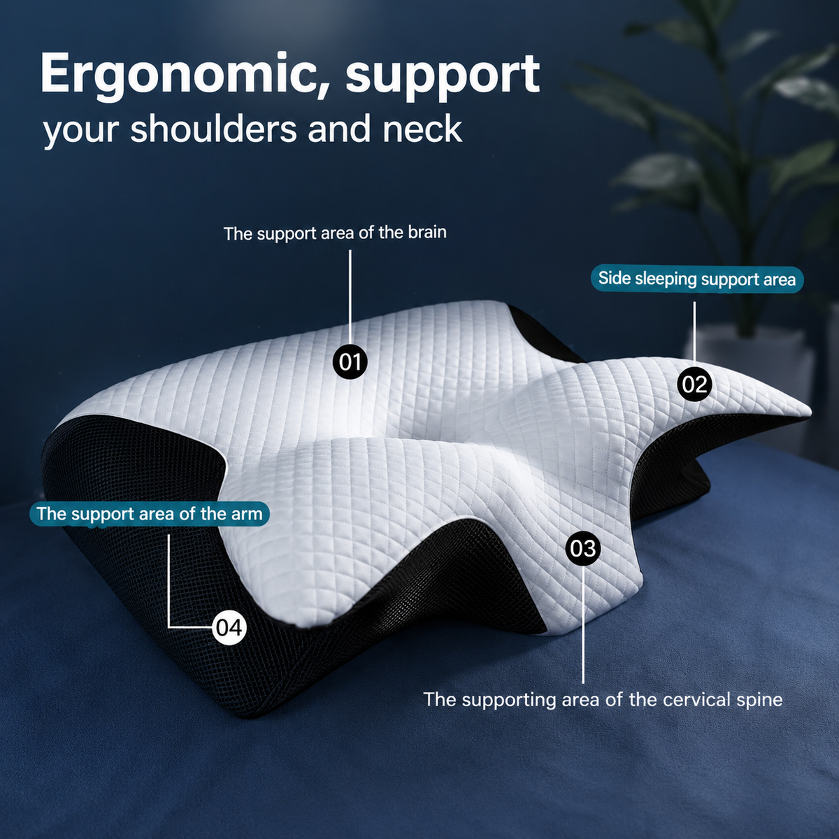 Ergonomic Contoured Neck & Shoulder Support Pillow