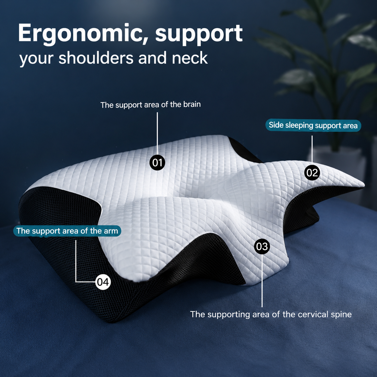 Ergonomic Contoured Neck & Shoulder Support Pillow
