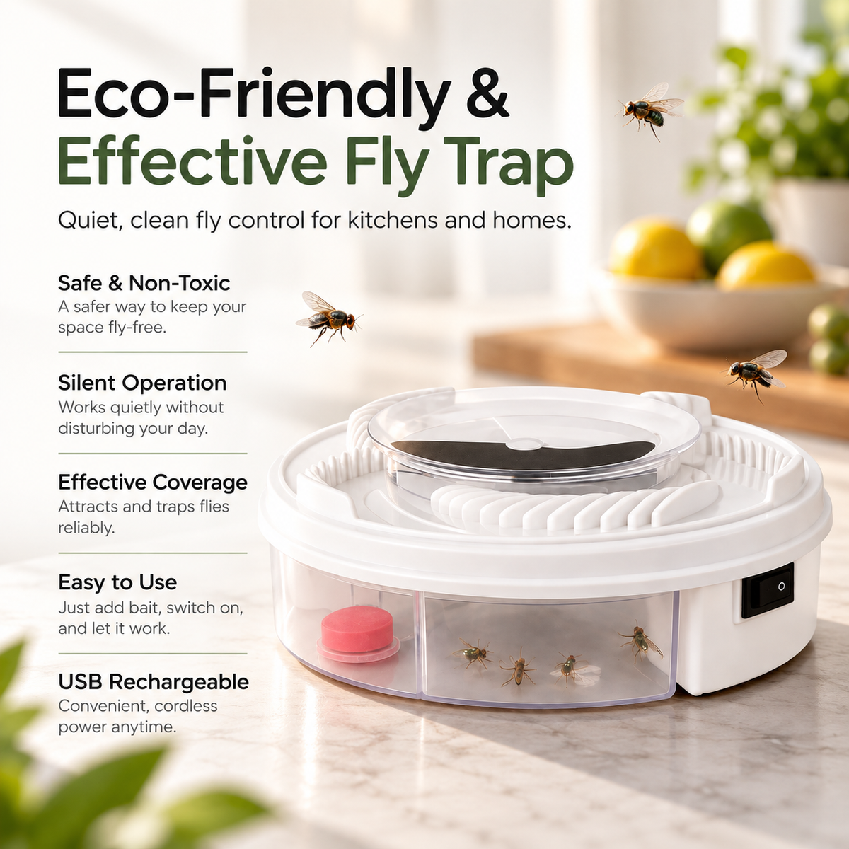 USB Silent Fly Trap Indoor Electric Insect Catcher Non Toxic
