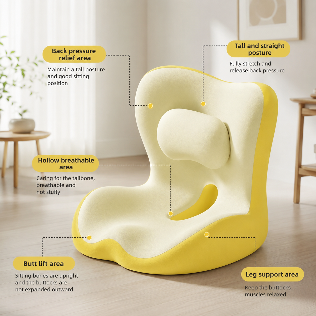 Ergonomic Office Seat Cushion with Built-In Lumbar Support