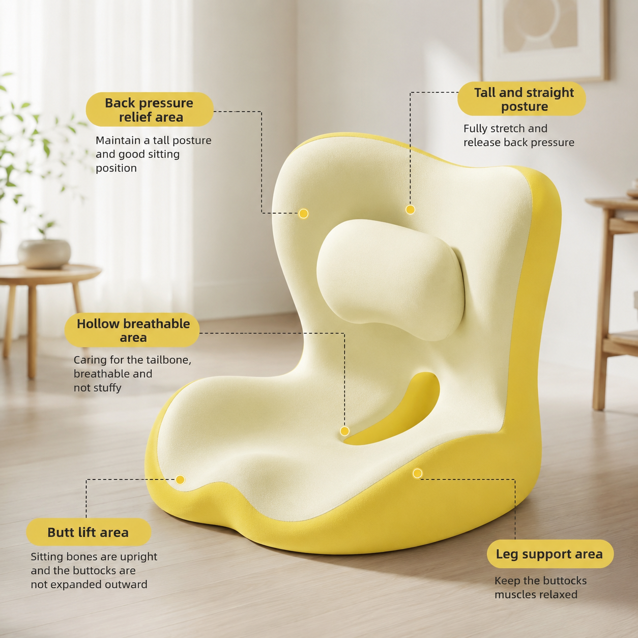 Ergonomic Office Seat Cushion with Built-In Lumbar Support