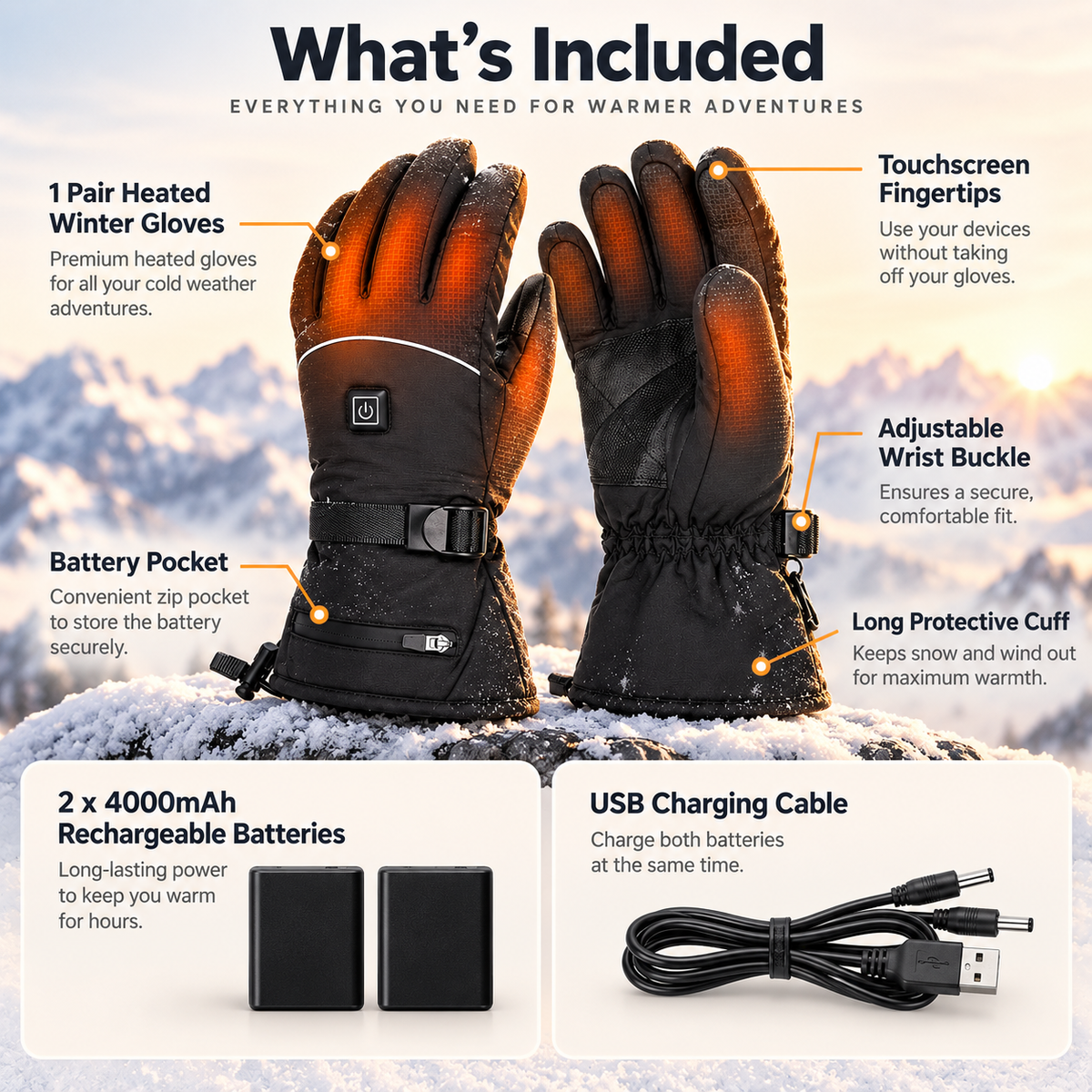Heated Gloves Waterproof Rechargeable Thermal Winter Hand Warmers