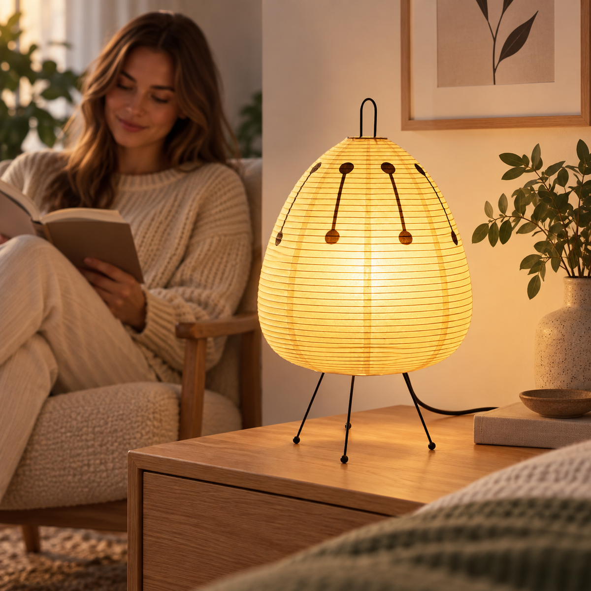 Rice Paper Table Lamp Retro Japanese Design Bedside Light