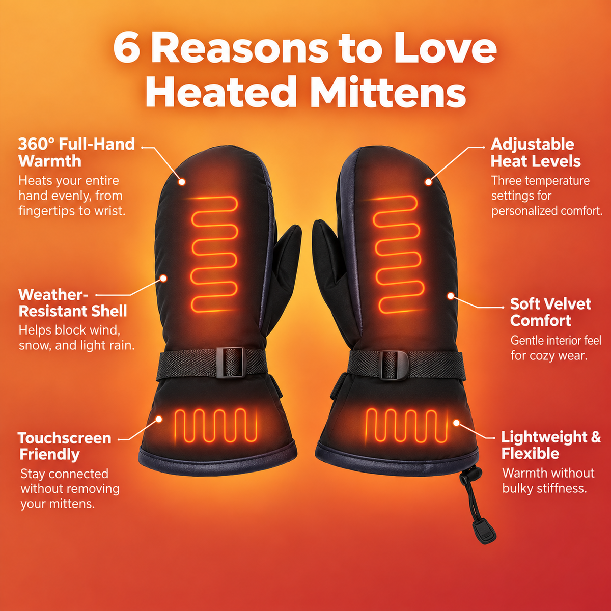 Heated Mittens Rechargeable Waterproof Hand Warmer Gloves