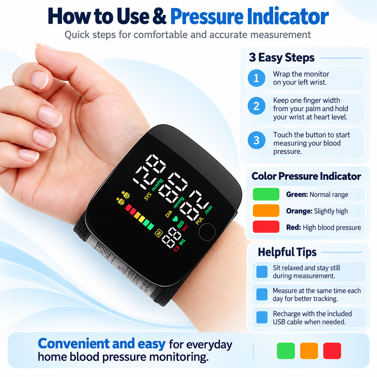 Wrist Blood Pressure Monitor Rechargeable with Voice and LCD