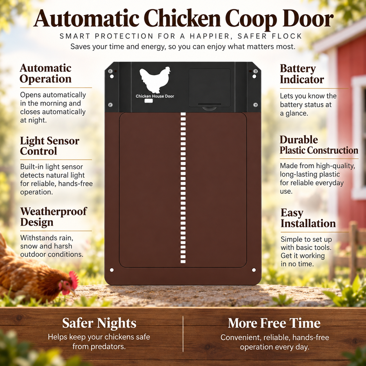 Automatic Chicken Coop Door Opener Light Sensor Waterproof