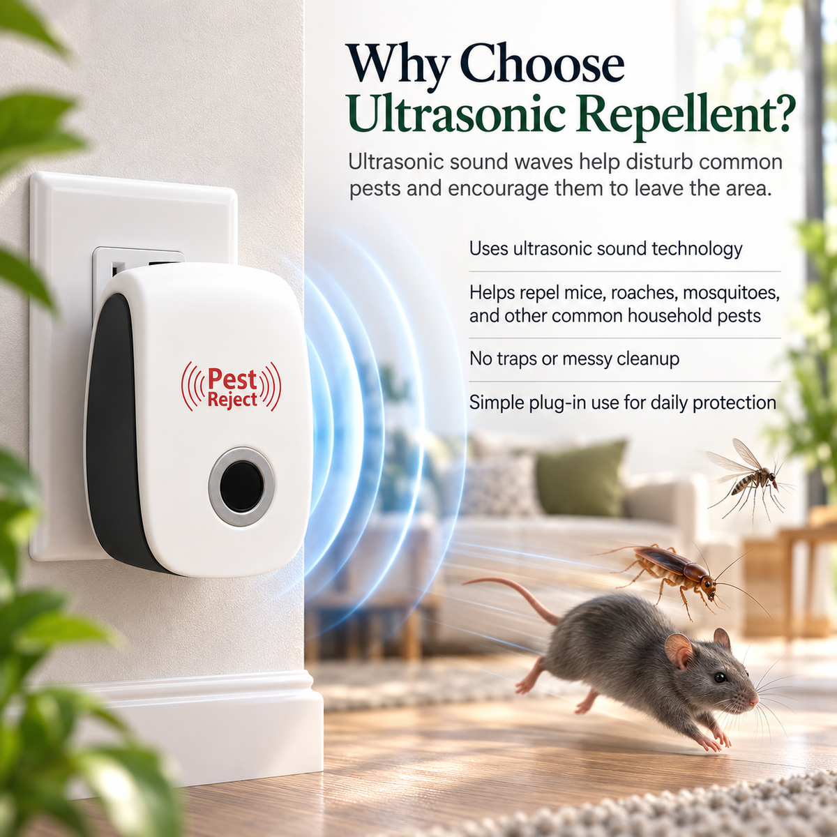 Ultrasonic Rat Repeller Plug In Chemical Free Rodent Deterrent